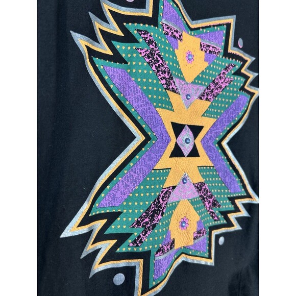 Vintage HAZELWOOD SOUTHWESTERN Fashion Aztec Shirt 90's Fringe Beaded Size M - Picture 3 of 11